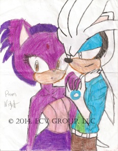 original drawing of Silver and Blaze from the Sonic universe